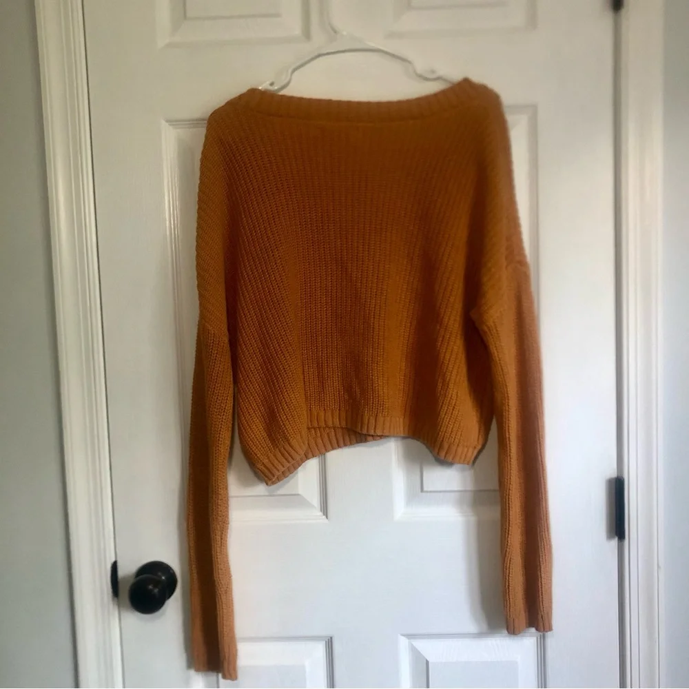 Aeropostale Sweater Waffle Knit Crop V-neck Long Sleeve Women’s Size L NWT - Picture 3 of 7